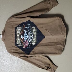 Upcycled Size Large Mens Brown Cotton Button Up Flannel Shirt Military Eagle